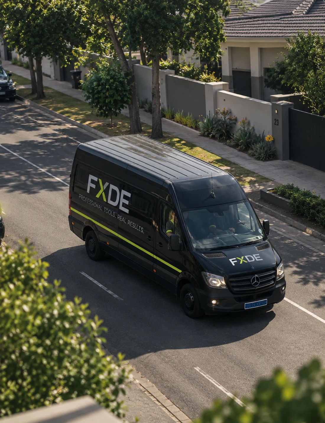 FXDE delivery truck on the road